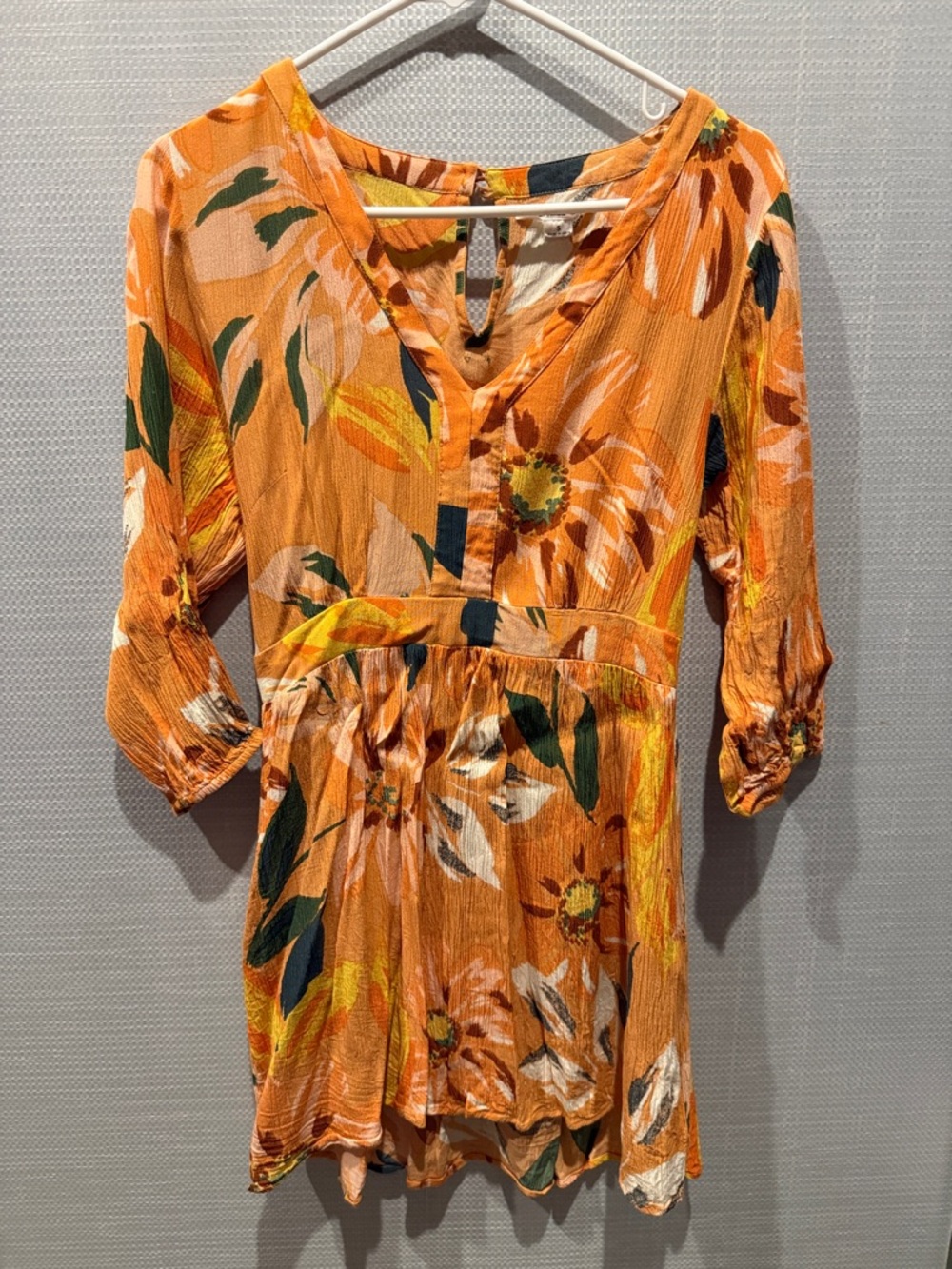 O'Neill Orange Floral V-Neck Mini Dress